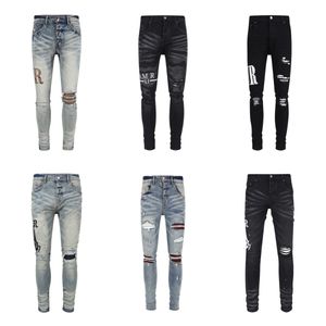 Jeans da uomo Distressed Jeans da motociclista da motociclista Ricamo serpente Rock Skinny Slim Strappato striscia forata Ricamo alla moda Pantaloni denim28-40