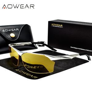 Sunglasses Frames AOWAER Aluminum Rimless Night Vision Glasses Men Polarized Yellow Anti- Night Driving Luxury Sunglasses Car Driver Goggles 230712