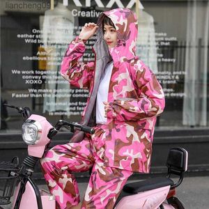 Fashion Raincoat Rain Pants Suit Long Full Body Waterproof Women Split Electric Bicycle Riding Reflective Rainwear Rain Poncho L230620