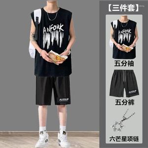 Men's Tracksuits Plus Size Boys Tracksuit Summer Tank Shorts Sports Suit Youth Sleeveless T-shirt Basketball Two Sets Man Fashion Clothing