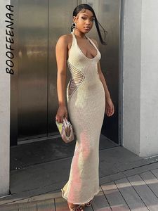 Urban Sexy Dresses BOOFEENAA Vacation Summer Dres 2023 Elegant Knitted Dress Side Cut Out Backless Halte Long Maxi C82EZ28 230712