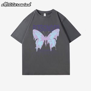 T-shirt da uomo Summer American Vintage T-shirt da uomo Butterfly High Street Print Tees Casual Oversize Quotidiano Versatile Abbigliamento per coppia 230712