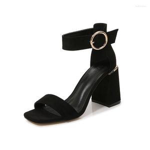 Heel Women Sandals LIHUAMAO Chunky Ankle Strap Square Block Casual High Shoes Wedding Party