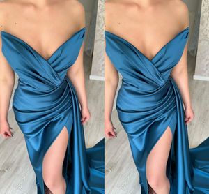 Arabisches Dubai-Abschlussballkleid, lang, für Damen, rückenfrei, herzförmig, Satin, drapiert, seitlich geschlitzt, für formelle Anlässe, Festzug, Geburtstag, Party