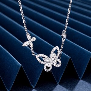 S925 Sterling Silver Seiko Graff Phantom Butterfly Necklace Full Diamond Hollow Simple Temperament Light Luxury High Version Clavicle Chain