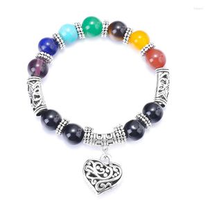 Strand Nature Beads 7 Chakra Yoga Heart Pendant Bracelet Healing Balance Supernatural Lava Reiki Stones Women Jewelry