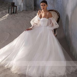 Vintage Bead Spaghetti Strap Wedding Bridal Dresses Cap Sleeve A Line Robe De Mariee Off The Shoulder Puffy Bride Gown 326 326