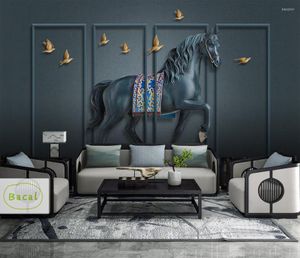 Wallpapers Bacal Black 3D European Wallpaper Mural Luxury Classic Animal Wall Paper Living Room TV Background Decor Horse Murals For Walls