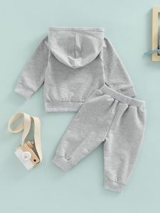 Completi di abbigliamento Completi invernali per bambina e neonato Set di felpa con cappuccio in tinta unita Top con pantaloni - Accogliente abbigliamento sportivo per bambini per l'autunno