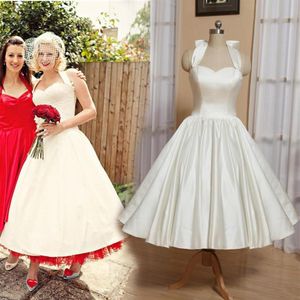 Abiti da sposa corti Abito da sposa anni '50 Lunghezza tè da giardino Abiti da sposa Scollo all'americana Taglia personalizzata Abito da sposa ispirato all'epoca959974258n