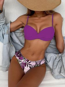 Kvinnors badkläder tropisk twist Push Up Bikini Swimsuit Women Low midja Två stycken Underwire 2023 Sexig strandbaddräkt strandkläder