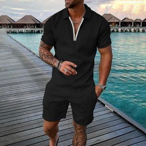 Tute da uomo Hawaiian Man's Two Piece Set Zipper Laple Manica corta Top Suit Pantaloncini Beach Tropical Hawaiianss Body Sports For Men