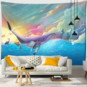 Tapisserier handmålade havval tapestry vägg hängande fantasy tecknad kawaii tapiz hippie barn rum konst dekor r230713