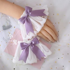 Fem fingrar handskar söta lolita hand handled manschetter multicolor japansk bowknot spets trim maid cosplay för kvinnor flickor fest vintage hand ärm 230712