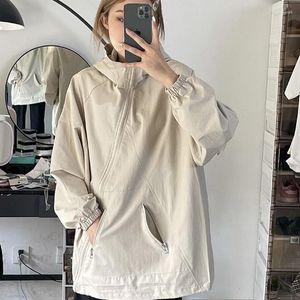 Women's Jackets American Retro Diagonal Zipper Hooded Jacket For Women Spring Autumn Design Sense Niche Loose Fitting Top Hong Kong Style