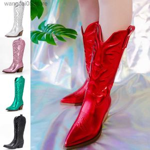 Buty jesienne zima 2022 Kobiety Western Mid Mid Castia Buty Modern Chunky Heels Retro Cowboy Cowgirl Booties Vintage Buty dla kobiety T230713