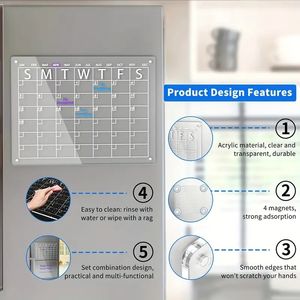 2st Acrylic Magnetic Dry Erase Board Kalender för kylskåp, klar magnetkalender 15,7 