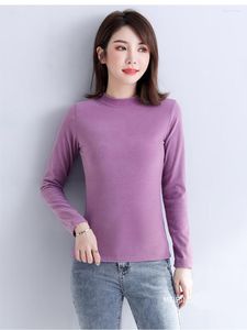 Magliette da donna Camicia invernale in velluto DE di alta qualità Trendy Crowd Lady Warm Slim Tees T-shirt a maniche lunghe con base per la cura della pelle