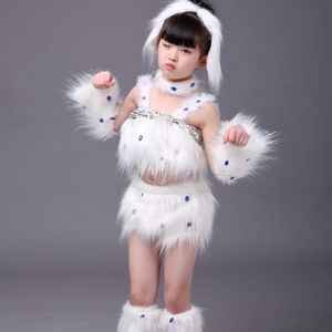 女の子のためのかわいいホワイトドッグダンスコスチューム動物ダンスコスチューム幼稚園服子供衣装動物パフォーマンス296A