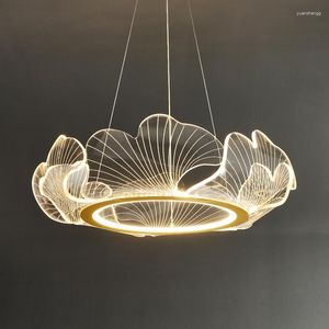 Lustres Luz Design de luxo Sala de estar Lustre Nórdico Minimalista Ambiente moderno Líquido Acrílico vermelho Pétala Candeeiro de quarto de jantar