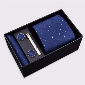 Men Necktie مجموعة 8 سم جيب مربع الأكمام المربعة مقطع مقطع العنق هانكي ومناديل التعادل الكفة رابط هدية 2883
