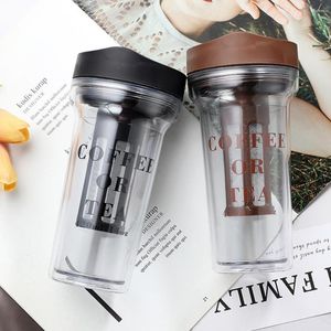 Water Bottles 430ML Bottle With Lid Double Layer Leak-proof Thermal Insulation Plastic Filter Reusable Tea Cup For Trip