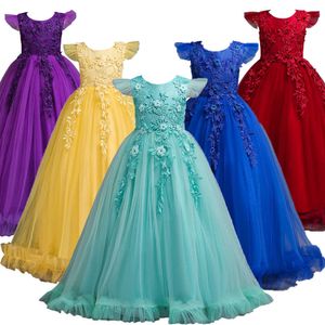 Girl's Dresses 4-15 Years Kids Dress For Girls Wedding Tulle Lace Long Girl Dress Elegant Princess Party Pageant Formal Gown For Teen ChildrenHKD230712