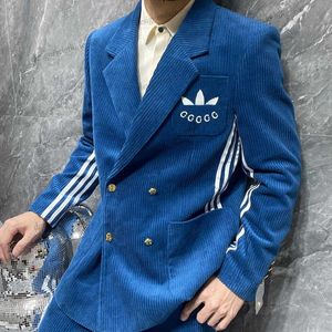 Herr Corduroy Suit Tracksuits Brodery Co Märkes Series Designer Jacket Man Blazer Pants Two Piece Set Os Relaxed