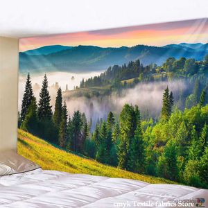 Tapissries Sunset Sunshine Forest Tapestry Wall Hanging Boho Psychedelic Hippie Art Simple Bedroom Living Room Home Decor R230713