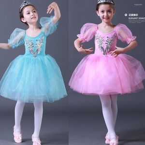 Stage Wear Girls Ballerina Dance Dress Classic Ballet Tutu Pink Blue Romantic Child Performance Costumes Outfits