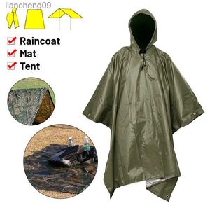 3 in 1 Multifunctional Raincoat Waterproof Rain Poncho Backpack Hiking Rain Cover Motorcycle Outdoor Awning Camping Tent Mat L230620