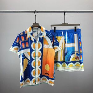 メンズプラスティーポロス2023夏の新しいファッションクルーネックTシャツコットンシャツシャツハワイアンビーチプリントシャツショーツスポーツスーツO333F