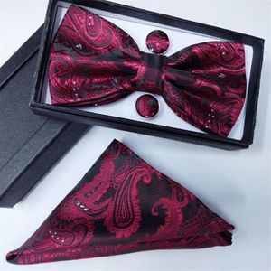 100% jedwabnych mężczyzn Bowtie Pocket Square Kowielka i chusteczka hanky z pudełkiem mankietowym SET2351