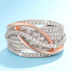 Huitan Creative Two Tone Metal Color Woman Ring Micro Paved CZ Fashion Versatile Design Female Finger Accessory Wedding Jewelry