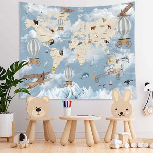 Tapestries Animal World Map Tapestry High-Definition Map Fabric Children's Room Decoration Tapestry Wall Hanging Garden Posters for Outside