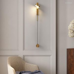 Wall Lamps Vintage Modern Decor Led Lamp Switch Antique Wooden Pulley Black Bathroom Fixtures Bedroom Lights Decoration
