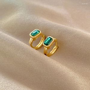 Hoop Earrings Women's Fashion Small Green Cubic Zircon Stone Tiny Copper Huggies Vintage Earring Accessories Round Circle Hoops