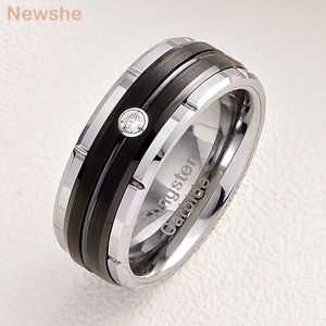 Wedding Rings she Black/ Rose/White Gold Color Men's Wedding Band 8mm Matte Brushed Tungsten Rings for Him Cubic Zircon Size 8-13 230713