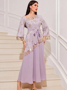 Roupas étnicas Muçulmanas Árabes Mulheres Dubai Vestido Abaya Ramadan Robes Longues Femmes Oriente Médio Kaftan Lantejoulas Borla Bordado Maxi