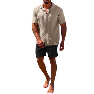 Mens Tracksuits Summer Outdoor Travel Cotton Linen Set Man Beach Camping Sports Light and Thin Shirt Top Shorts Suits 230712