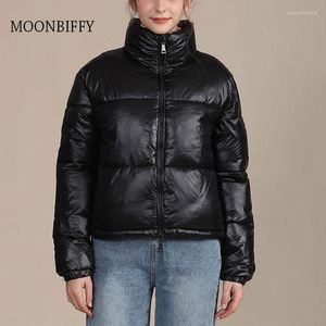 Trench da donna Cappotto invernale Parka Giacca da donna Spessa calda Moda donna PU nera Elegante cerniera Giacche finte Top