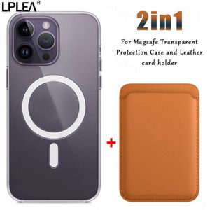 Capas de celular 2 em 1 para carteira magnética para titular de cartão Magsafe iPhone 14 13 12 11 Pro XS Max X XR 8 Plus SE Acessórios de carregamento sem fio R230713