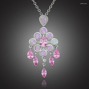 Collane con ciondolo Fantastici gioielli di moda in pietra opale di fuoco rosa sintetica placcati in argento per le donne OP350