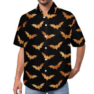 Herren-Freizeithemden, Halloween-Spooky-Strand-Hemd, goldenes Fledermaus-Druck, hawaiianische Herren-Vintage-Blusen, kurze Ärmel, individuelle Kleidung, große Größe