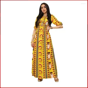 Ethnic Clothing 2023 Spot Style Elegant Mid Sleeve Printed Dress With Muslim Geometric Pattern Contrast Loose Print