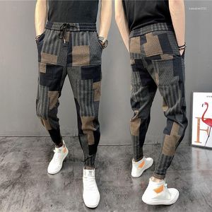 Herrbyxor koreansk stil man japan streetwear dragstring sport baggy joggers trackduit mode pläd harem svettbyxor ullbyxor