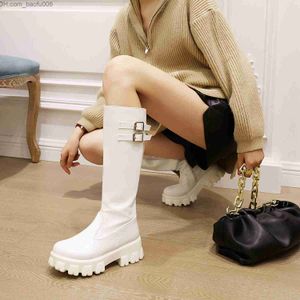 Boots Platform Women's Knee High Boots Autumn and Winter Patent Leather Long Boots Water's Waterproof Motorcycle Boots White Red Women's Shoes Z230713