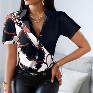 Women's Blouses Summer Print Shirts For Women 2023 Casual Office Ladies Blouse Fashion Vintage Turn-down Buttons Short-sleeved Tops Chemise