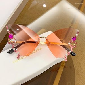 Sunglasses Mosengkw Women Design Rimless Rhinestone Butterfly Party Alloy Eeyeglasses
