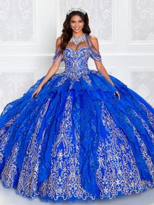 Royal Blue Ruffles Skirt Quinceanera Dresses Halter Off Shoulder Gold Applique Corset vestidos de 15 anos quinceaneras 2023 azul